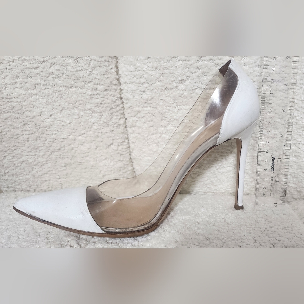Gianvito Rossi Plexi White Leather Pumps 10cm Heel Sz 38 Kate Middleton Fave